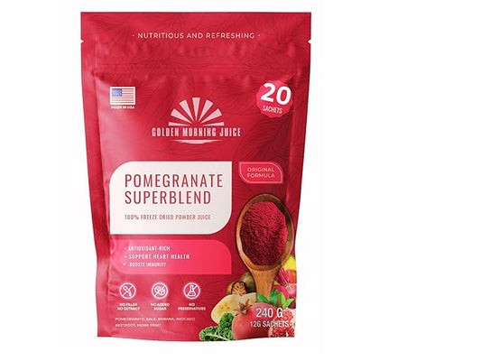 Pomegranate Superblend 100% Freeze Dried Powder Juice, Pomegranate, Avocado, Kale, Beets, Banana, Monk Fruit, No Sugar added.