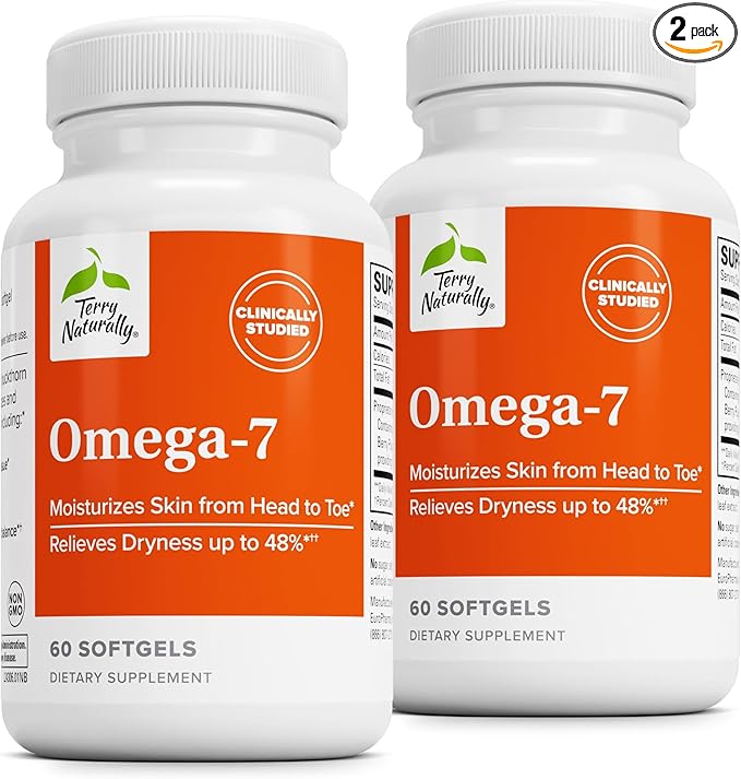 Terry Naturally Omega-7 - Dietary Supplement with Essential Fatty Acids - Nutritional Supplement to Support Skin Health with Sea Buckthorn, Berry Pulp & Seed Oil - 60 Softgels (Pack of 2)