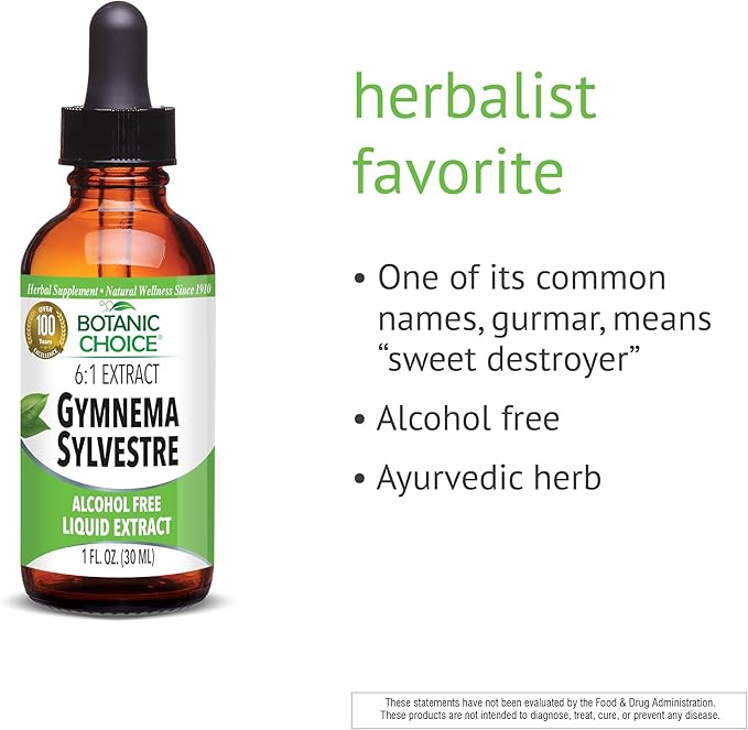 Botanic Choice: Gymnema Sylvestre Liquid Extract - Alcohol & Gluten Free, Non-GMO, 1oz 2 Pack