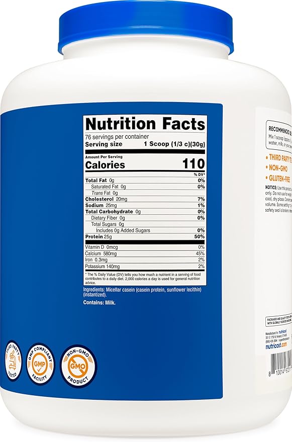 Nutricost Casein Protein Powder 5lb - Micellar Casein, Non-GMO, Gluten Free (Unflavored)