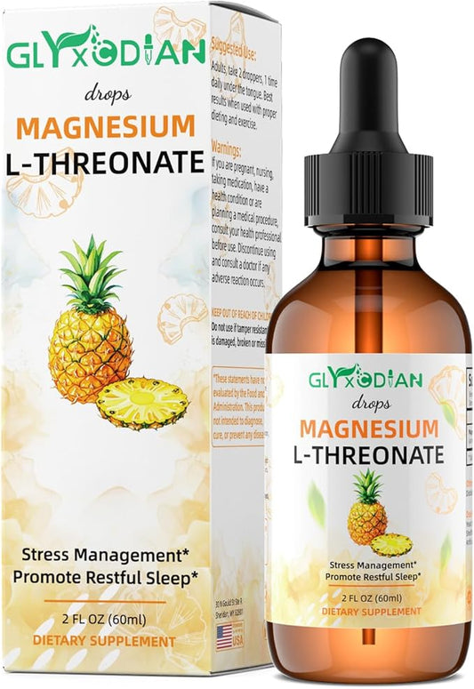 Magnesium L-Threonate Liquid Drops- Magnesium Glycinate Liquid, Support Mood Balance, Muscle, Energy, Sleep, Calm & Nerve, High Absorption, 2 FLOZ, Non-GMO, Suger-Free, Pineapple Flavor