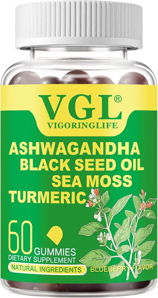 Ashwagandha Gummies for Women & Men - Vegan, Non-GMO, Gluten Free, Ashwagandha Supplements for Stress Relief, Blueberry Flavor, 60 Count