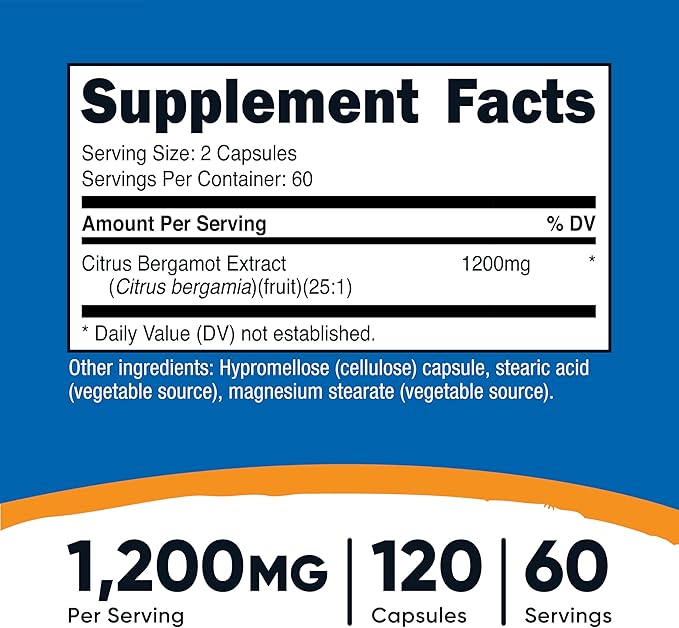 Nutricost Citrus Bergamot Capsules 1,200mg, 120 Capsules - 25:1 Bergamot Extract - 60 Servings, Gluten Free, Vegan & Non-GMO