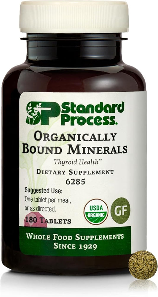 Standard Process Organically Bound Minerals - Supports Thyroid Function & Nervous System Health - Contains Iodine from Alfalfa & Kelp - Gluten-Free, Non-Dairy & USDA Organic - 180 Tablets