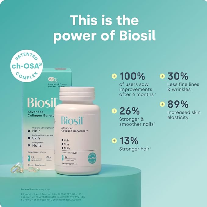 Biosil Collagen Booster Supplement - 60 Liquid Capsules, Pack of 2 - Patented ch-OSA Activator for Skin, Hair, Nails & Joints - Supports Natural Production - 60-Day Supply