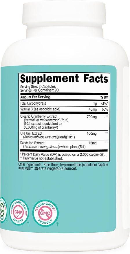 Nutricost Cranberry Extract for Women (35,000mg Equivalent),180 Capsules - with Vitamin C, Uva Ursi & Dandelion Root Extract - Non-GMO & Gluten Free Health Supplement