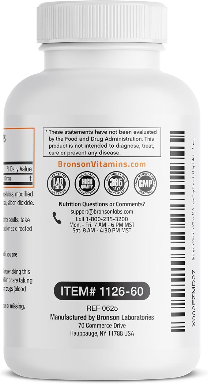 Bronson Vitamin K2 as MK-7 Menaquinone 100 mcg Non-GMO, 60 Capsules