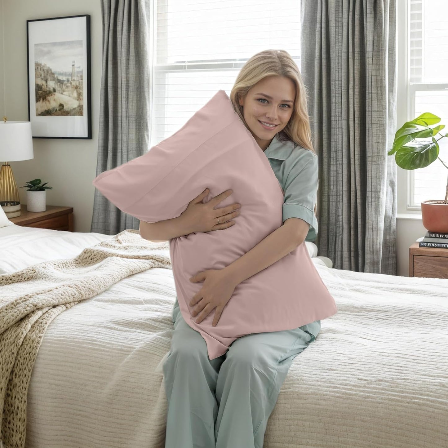 TELUS Pink Pillow Cases King Size 2 Pack, Bamboo Rayon Cooling Pillowcases with Envelope Closure, Cool Breathable Pillow Cover for Hot Sleepers & Night Sweats, 20x40 inch