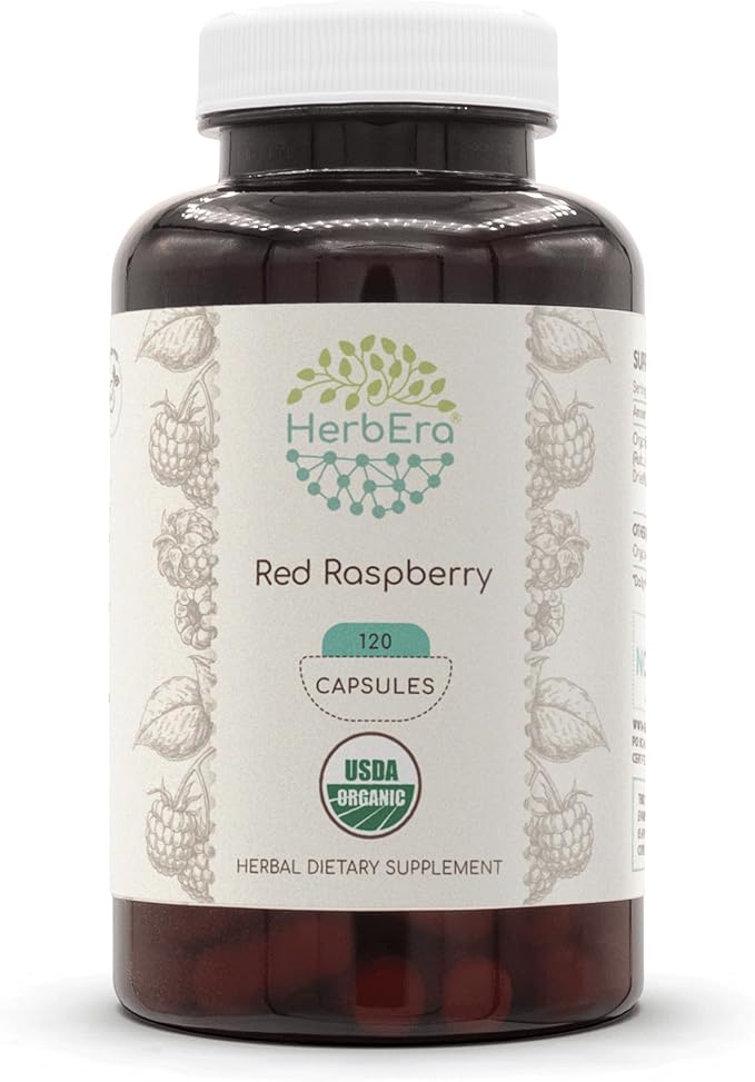 Red Raspberry USDA Organic 120 Capsules | Natural Herbal Supplement | Certified Organic Vegetarian Capsules and Organic Red Raspberry (Rubus idaeus) Dried Leaf (120 Capsules)