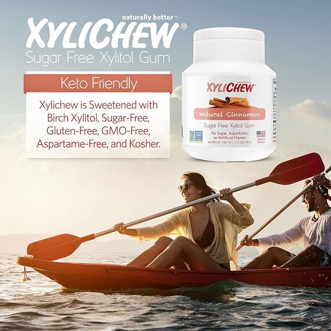 Xylichew 100% Xylitol Chewing Gum Jars - Non GMO, Gluten, Aspartame, and Sugar Free Gum - Natural Oral Care, Relieves Bad Breath and Dry Mouth - Cinnamon, 60 Count (Pack of 4)