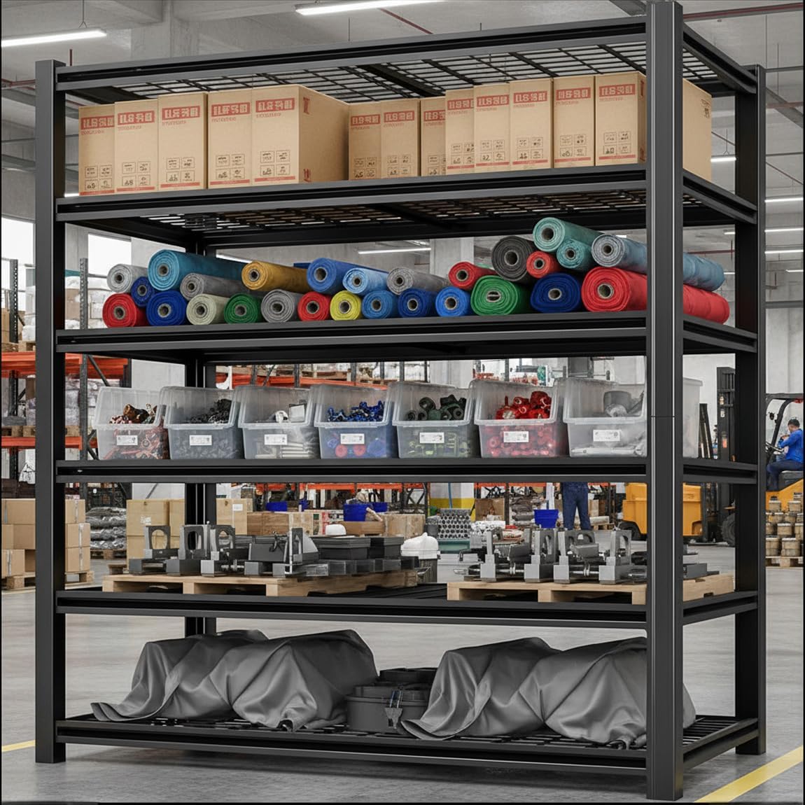 Standing Shelf Units Heavy Duty Storage Rack Industrial Wire Mesh Shelving Double Layer Support Floor Mount Black Steel 3000LBS for Warehouse Basement Garage 84" H x 55" W x 24.1" D 6-Tier
