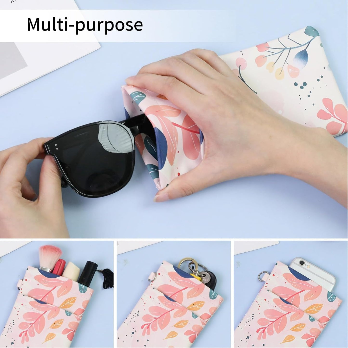 Double Eyeglass Case Soft Dual Glasses Case for Women Men Travel Squeeze Top Sunglasses Cases Eyeglasses Pouch