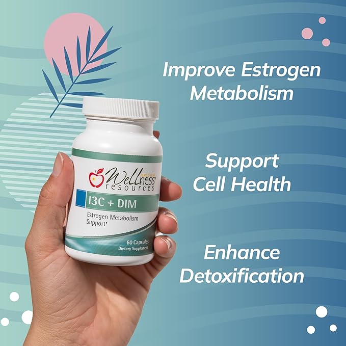 Wellness Resources I3C + DIM for Healthy Estrogen Metabolism, Detoxification (60 Capsules) - 300mg I3C + 100mg DIM - Vegan, Gluten-Free