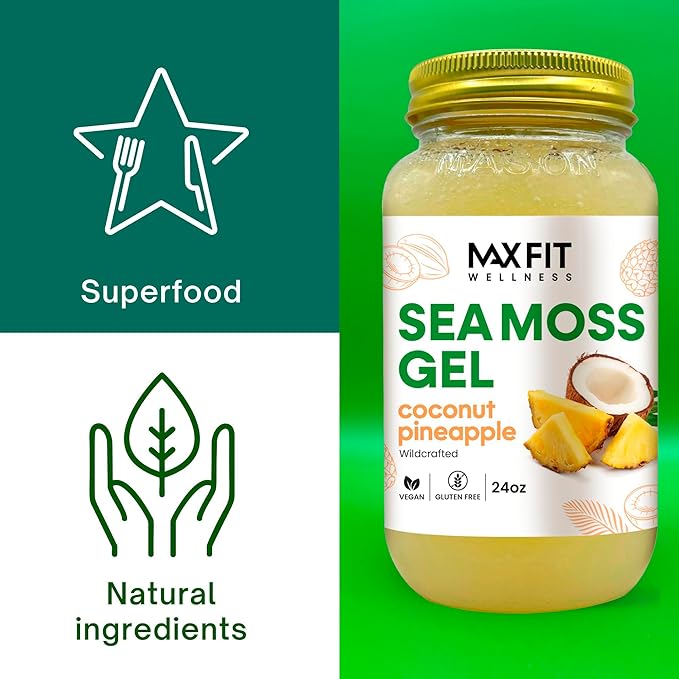 Sea Moss Gel Raw Coconut Pineapple (25 Flavors) 24oz Wildсrafted Gold Sea Moss Gel from Saint Lucia | 92 Vitamins and Minerals | Pure Raw+Non-GMO