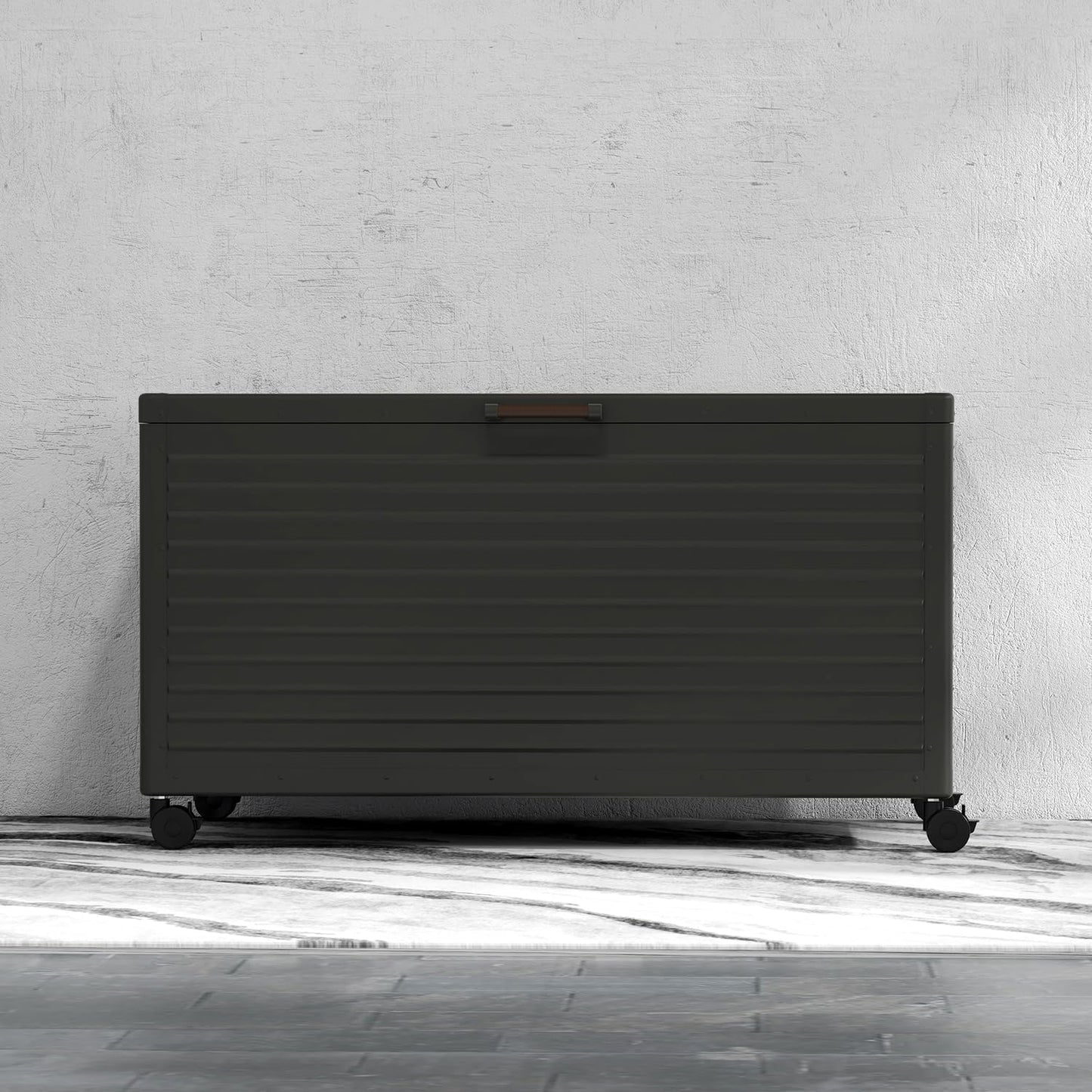 MIRADOR 134 Gallon Outdoor Storage Box Waterproof, Metal Deck Box with wheels for Patio Furniture, Garden Tools, Outdoor Cushion, Charcoal