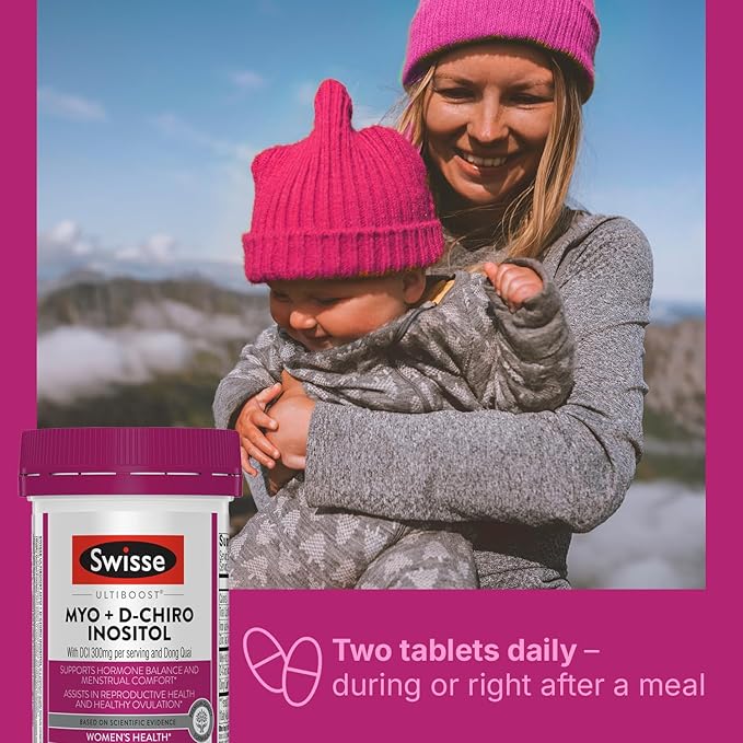 Swisse Ultiboost Myo-Inositol & D-Chiro Inositol Supplement | Hormonal Balance, Ovarian Health & Menstrual Support | 1100mg Myo-Inositol + 300mg DCI with Dong Quai | 30 Tablets