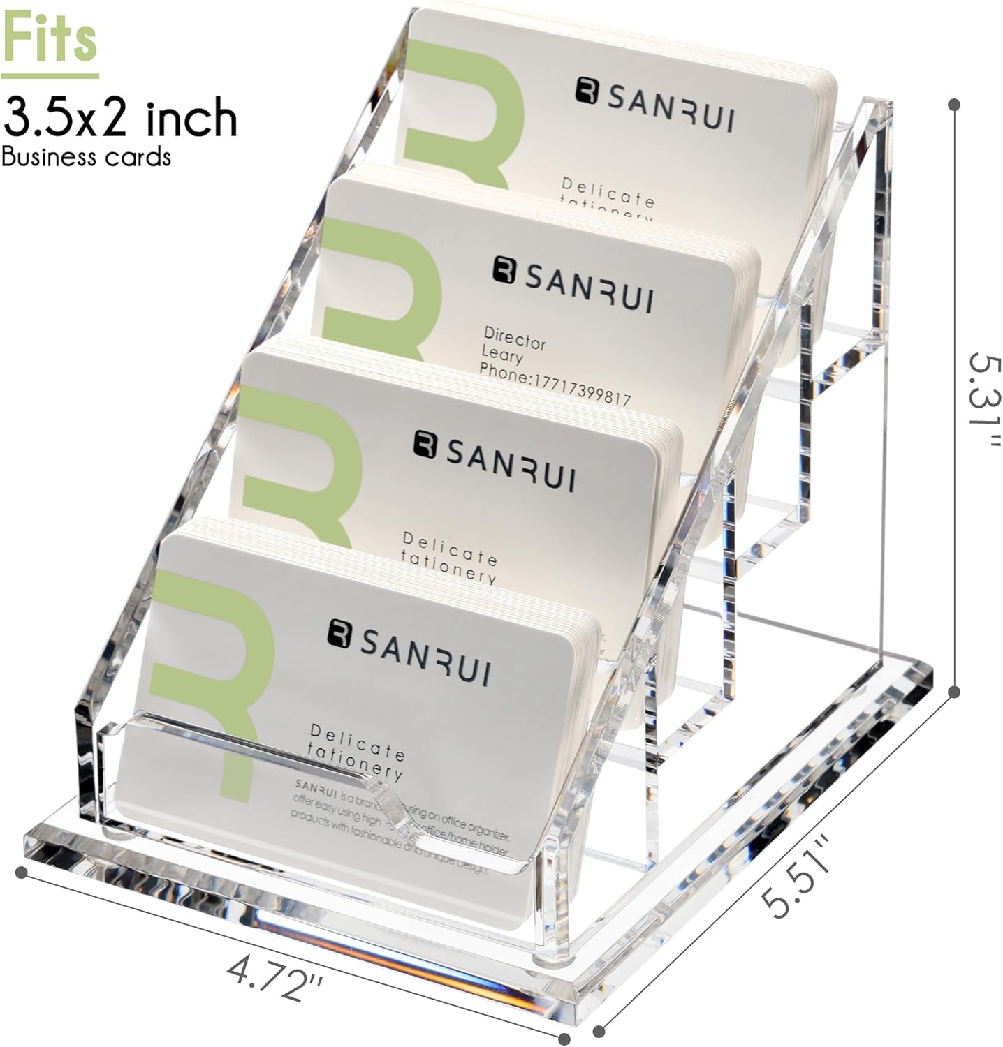 YUXUN Business Card Holder for Desk Clear Acrylic Business Cards Display Stand Name Card Holder Case Organizes 200 Cards-4 Slot 4 Tier 1 Pack(4 slot-H)