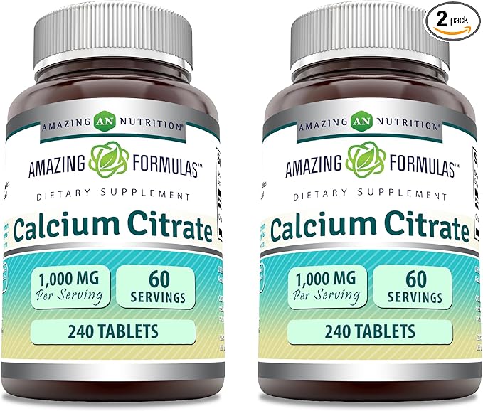 Amazing Formulas Calcium Citrate Supplement | 1000 Mg | Tablets | Non-GMO | Gluten Free | Made in USA (2 Pack, 240 Count)