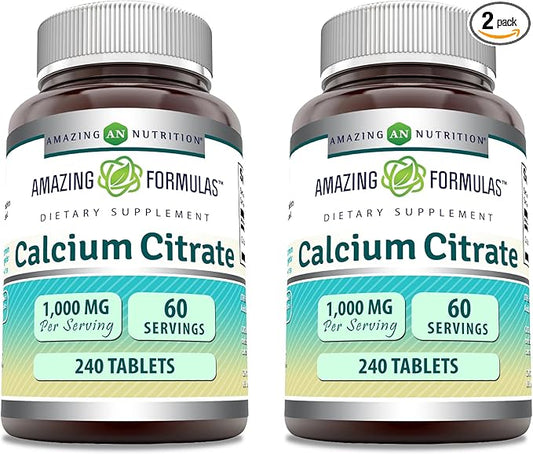 Amazing Formulas Calcium Citrate Supplement | 1000 Mg | Tablets | Non-GMO | Gluten Free | Made in USA (2 Pack, 240 Count)