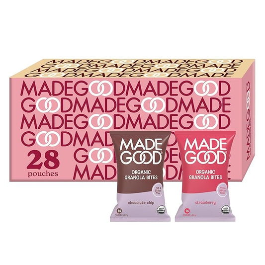 MadeGood Granola Bites Chocolate Chip & Strawberry Variety Pack (28 Count) Gluten Free and Organic Snacks