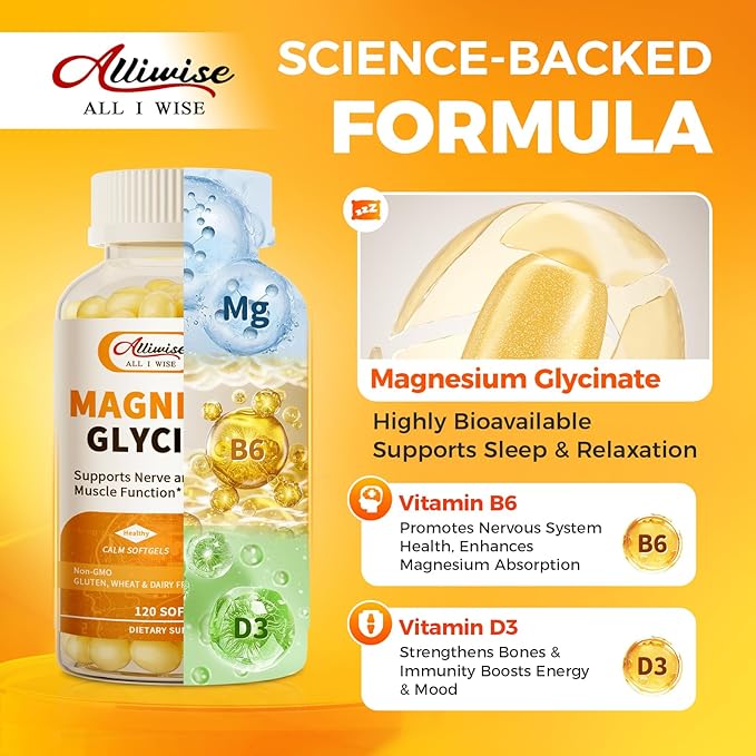 Magnesium Supplement Softgels, Easy Absorption Magnesium Glycinate 400mg with Vitamin B6,D3, High Bioavailability Magnesium for Sleep & Calm Support, Nervous, Muscle & Bone Health,180count