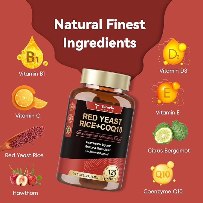 Red Yeast Rice 2,000mg with CoQ10 Supplement - Citrinin-Free Extract Red Yeast Rice Capsules with CoQ10 100 Plus Citrus Bergamot - Cholesterol Lowering Supplements 3rd-Party Tested Vegan Non-GMO