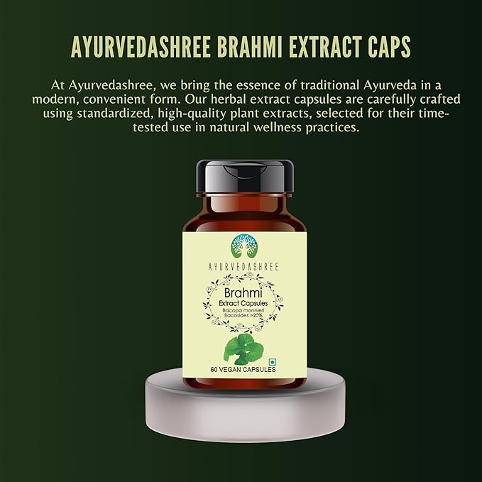 Brahmi Extract 500mg - 60 Vegetarian Capsules|Bacopa Monnieri Bacosides| All Natural | 100% Vegan | Gluten-Free | GMP Certified