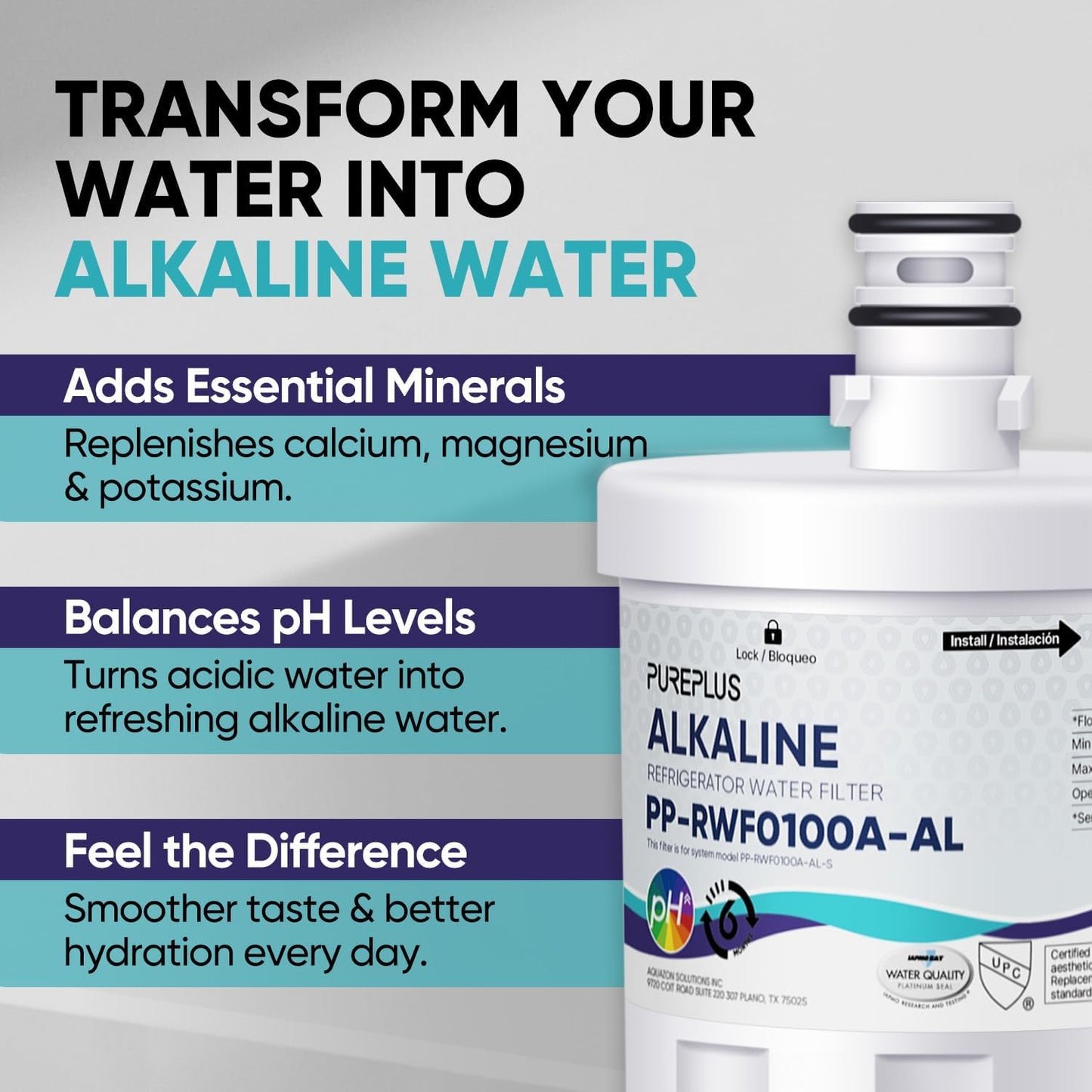 PUREPLUS Alkaline 5231JA2002A Replacement for LG LT500P, ADQ72910901, GEN11042FR-08, Kenmore 9890, 469890, HDX FML-1, ADQ72910907, LSC27925ST, LFX25974ST, LFX25973D, Refrigerator Water Filter, 2Pack