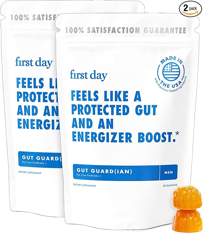FIRST DAY 3 in 1 Probiotics for Men - Prebiotic, Probiotic & Postbiotic Supplement – Mens Probiotic for Digestive Health, Oral Health, Immune Function, Energy, Gut Health for Men – 60-Day Supply