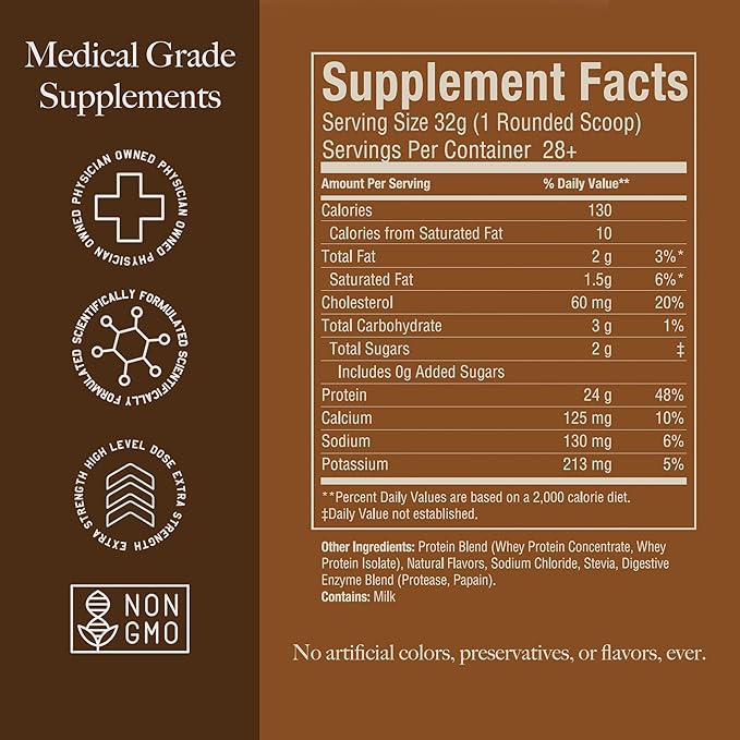 High Level Whey Protein Powder, Natural Salted Caramel Shake, 24g Protein, 2 lb, Ultra-Filtered, Non-GMO, Stevia Sweetened, Digestive Enzymes, Gluten Free, No Artificial Additives, Made in USA