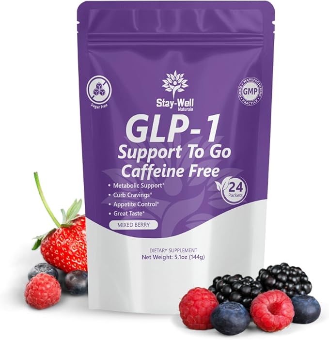 GLP-1 Supplement | GLP 1 Booster Drink Mix to Control Appetite and Cravings | Great Tasting Metabolic Support - Yerba Mate, Garcinia Cambogia, Berberine [Caffeine Free – Mixed Berry]