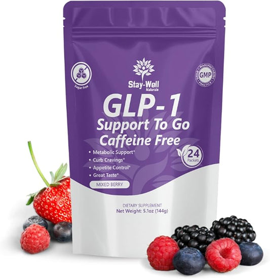 GLP-1 Supplement | GLP 1 Booster Drink Mix to Control Appetite and Cravings | Great Tasting Metabolic Support - Yerba Mate, Garcinia Cambogia, Berberine [Caffeine Free – Mixed Berry]