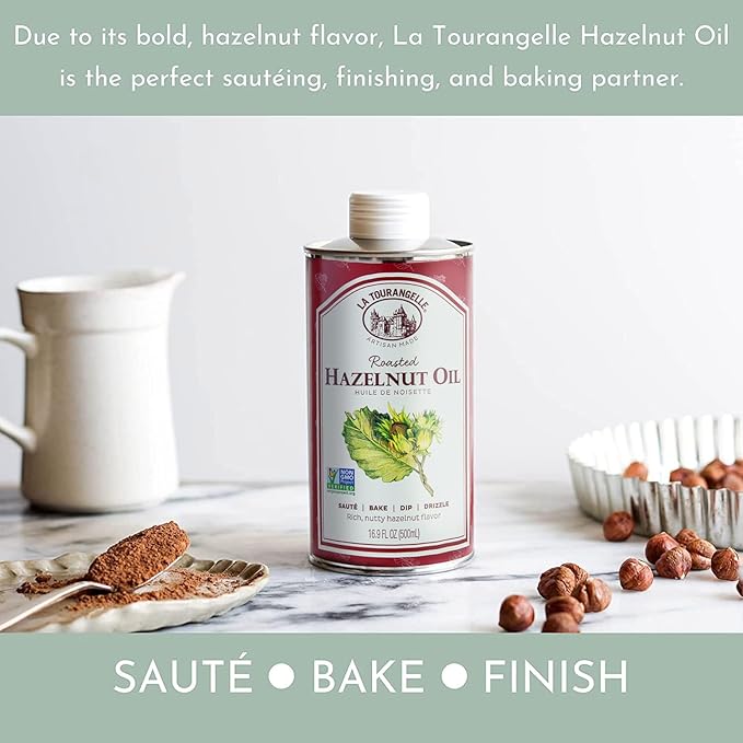 La Tourangelle Roasted Hazelnut Oil, High-Oleic Oil Great for Baking, Stir-Frying, and Vinaigrettes, 16.9 Fl Oz