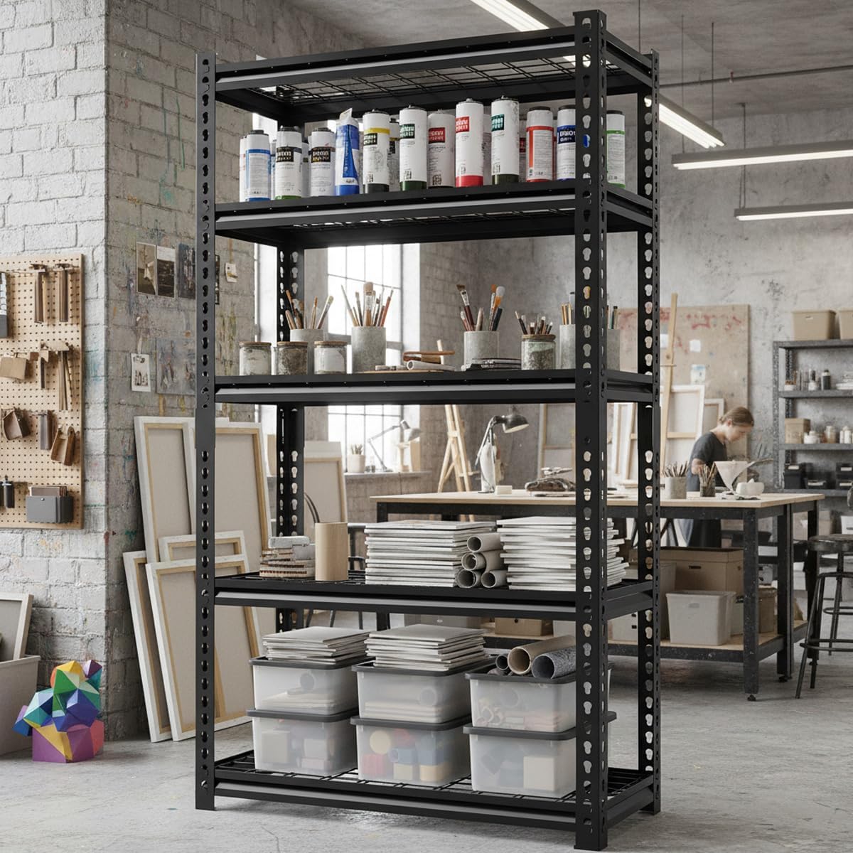 Standing Shelf Units Heavy Duty Storage Rack Industrial Wire Mesh Shelving Double Layer Support Floor Mount Black Steel 60" H x 28" W x 12.1" D 5-Tier 2000LBS