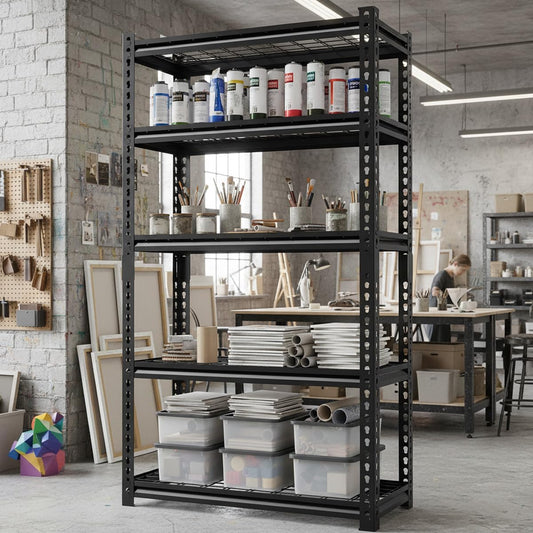 Standing Shelf Units Heavy Duty Storage Rack Industrial Wire Mesh Shelving Double Layer Support Floor Mount Black Steel 60" H x 28" W x 12.1" D 5-Tier 2000LBS