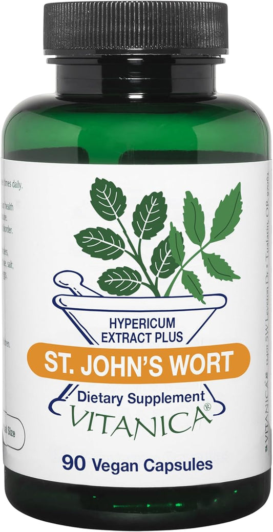 Vitanica St. John's Wort Capsules - Non-GMO Potent 0.3% (900mcg) Hypericin, Saint Johns Wort for Mood, Emotional & PMS Support, Vegan Supplement, 90 Count (St. John's Wort Pro Logo)