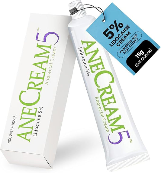 AneCream5-5% Lidocaine Numbing Cream - Maximum OTC Strength, Medical Grade Numbing Cream, Topical Anesthetic Lidocaine for Local & Anorectal Uses, Hemorrhoid Cream (0.5 oz/15 g)