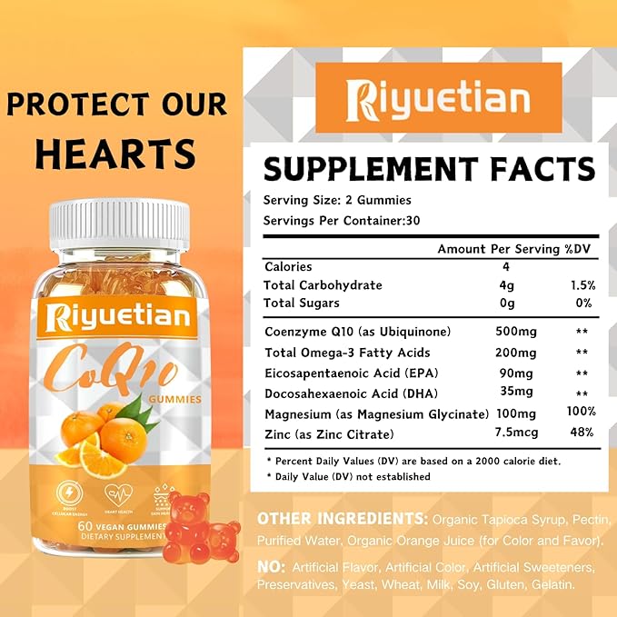 Extra Strength ubiquinol Coq10 Supplements for Women & Men - 3X Better Absorption Coenzyme Q10 Supplements for Heart Health - Orange Flavored -Cellular Energy & Antioxidant - Vegan - 2 Pack