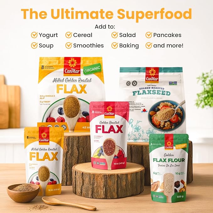 CanMar Ground Milled Golden Roasted Organic Flaxseed, 42 oz – Vegan, Non-GMO, Gluten Free – Flaxseed Meal with Omega-3, Fiber – Ground Organic Linseed Powder