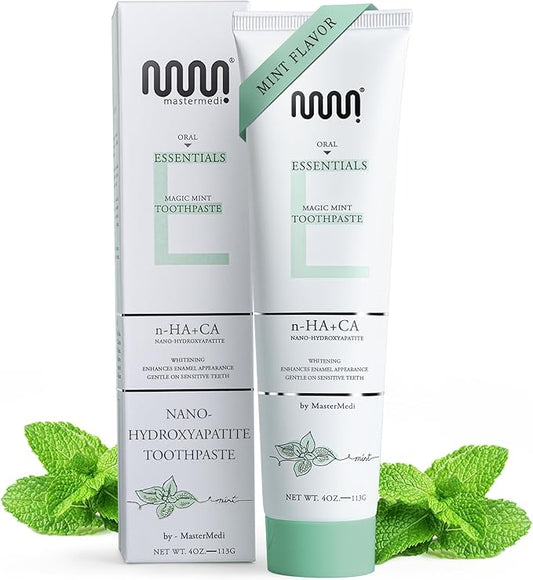 MasterMedi Nano Hydroxyapatite Toothpaste – Fluoride Free, SLS Free, for Sensitive Teeth, Whitening, Enamel Remineralization, Magic Mint, Dentist Recommended, 4 oz (Pack of 1)