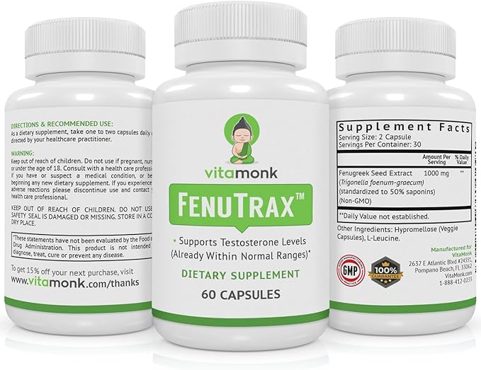 VitaMonk FenuTrax™ Fenugreek Extract Powerful 50% Fenugreek Seed Extract Standardized for Fenuside - High Furostanol Glycoside and Saponin Content When Compared to Testofen - 60 Capsules