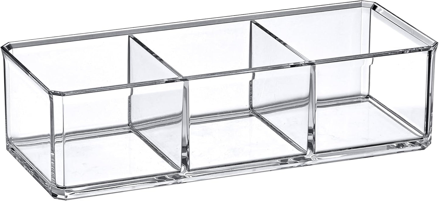 Amazing Abby - SereniTEA - Acrylic 3-Compartment Tea Bag Organizer, Clear Plastic Tea Box, 3-Slot Tea Chest, Perfect Tea Storage Solution for Kitchen Cabinet, Countertop, Pantry, and More