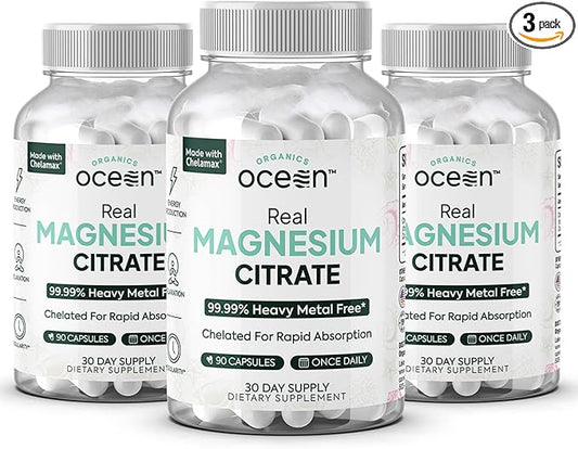 Real Magnesium Citrate - High Absorption Magnesium Supplement - Chelated Magnesium to Support Energy, Relaxation, and Regularity - 3 Pack Bulk Supply