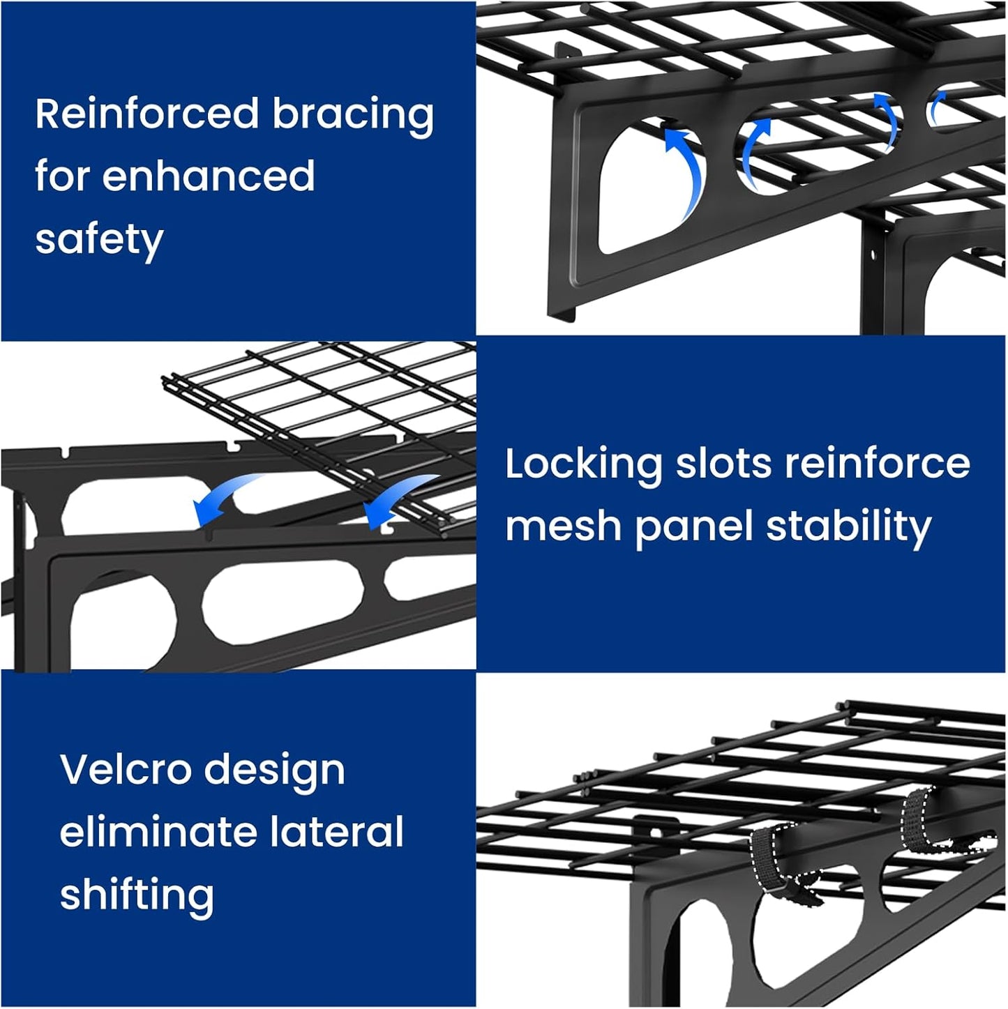 FLEXIMOUNTS 2x6ft Garage Shelving Wall-Mounted, 1-Pack Heavy-Duty Wall Shelving, Holds Up to 400 lbs, Garage Storage Rack for Organization & Storage Bins, Black, Classic Series