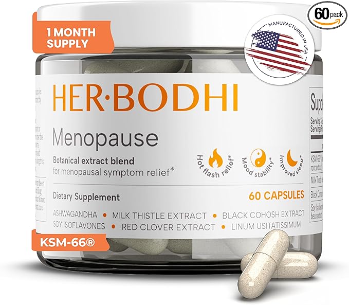 Meno- Menopause Hormonal Balance for Women, Estrogen Soy Isoflavones Menopause Supplement for Women, Holy Basil, Ashwagandha, Black Cohosh Hot Flashes Menopause Relief (60 Capsules)