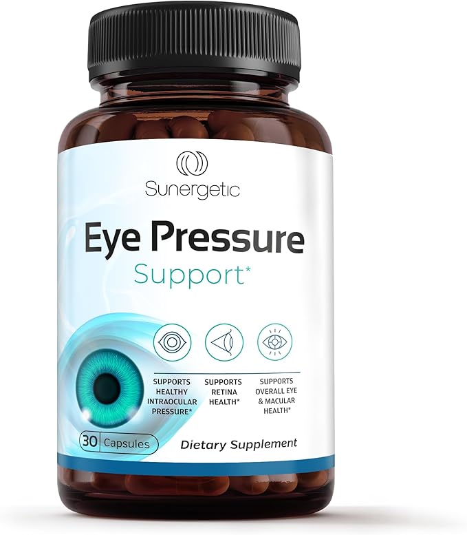 Sunergetic Premium Eye Pressure Support Supplement - Eye Pressure Supplement with Saffron, Lutein, Zeaxanthin, Bilberry & Pine Bark - Supports Ocular Health & Overall Vision - 30 Count