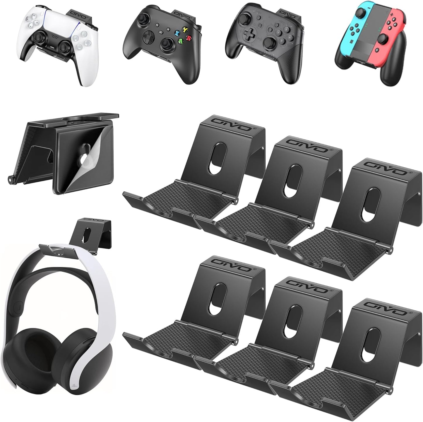 OIVO Controller & Headset Wall Mount Holder Stand, Foldable Headphone Stand, Gaming Controller Holder Hanger Hook, Universal Storage Organizer Controller/Earphone/Game Accessories-6 Packs
