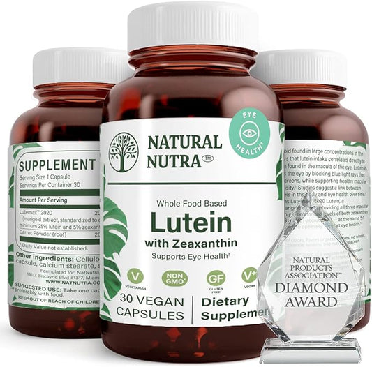 Natural Nutra Lutein and Zeaxanthin Supplement, Maintain Vision Health, Protects Cell in Eyes, Enhance Level of Zeaxanthin & Isomers, Support Eye Health, Gluten Free, Soy Free, 20mg - 30 Capsules
