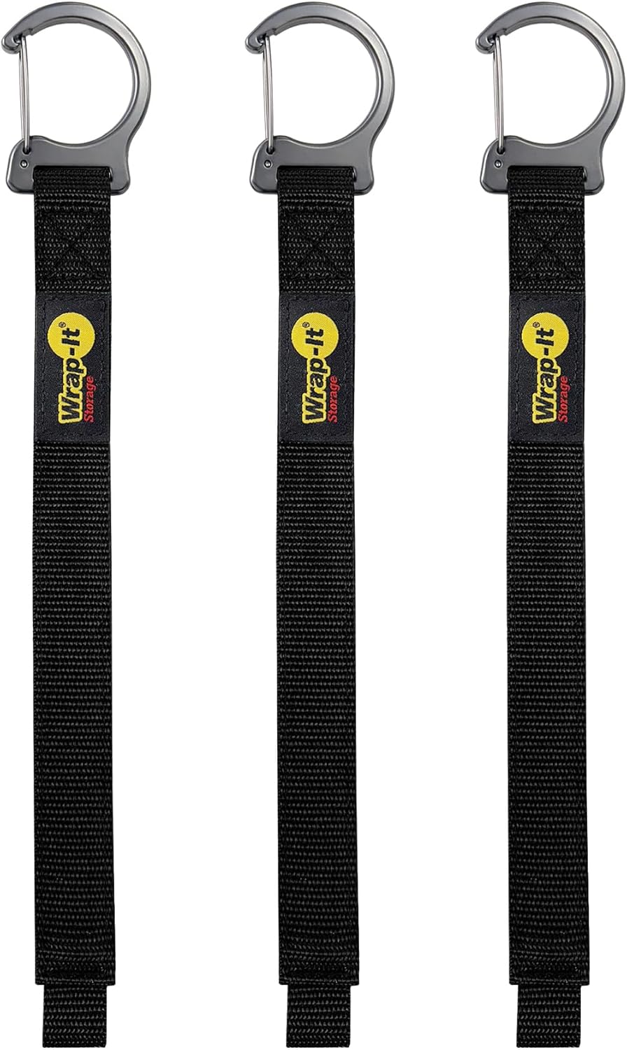 Wrap-It Storage Quick Clips - 20" (3-Pack) Black - Hose Organizer Straps with a Metal Clip to use as an Extension Cord Organizer or RV Hose Storage