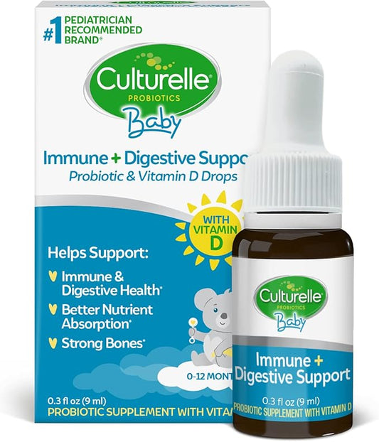 Culturelle Baby Immune & Digestive Support Probiotic + Vitamin D Drops, Helps Support Immune Health in Babies, Infants & Newborns 0-12 Months, 30 Day Supply, Gluten Free & Non-GMO, 9ml